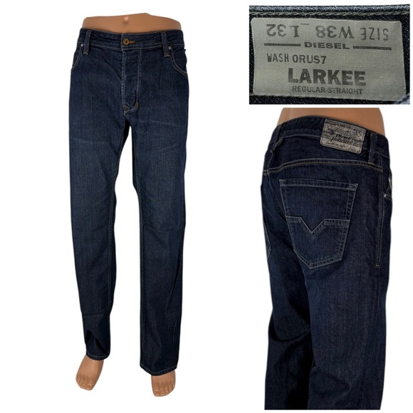 DIESEL Mens 38 X 32 Jeans Larkee Wash 0RUS7 Blue Regular Straight 100% Cotton